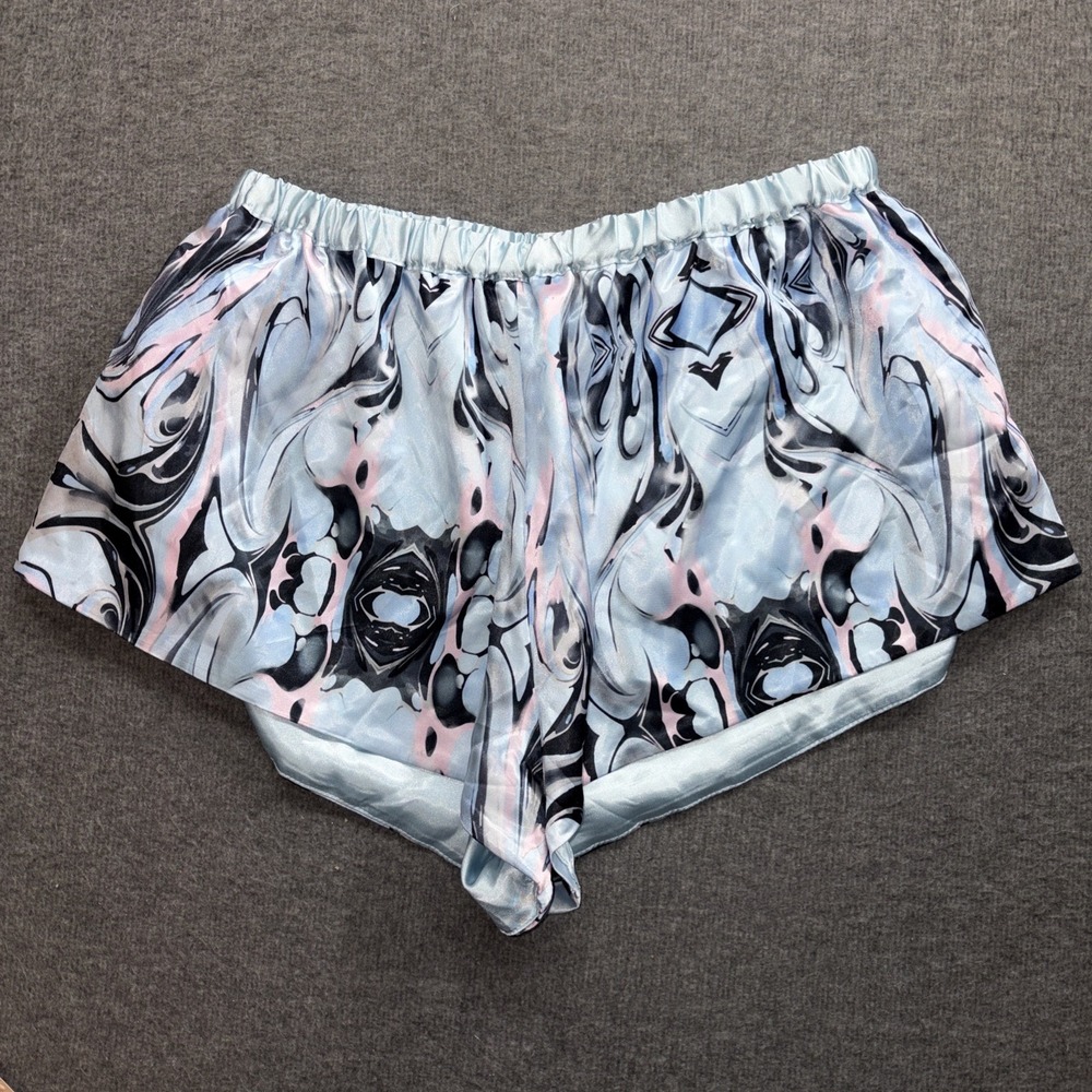Honey Minx‎ Phoebe Satin Pajamas Shorts Blue Marble Size M/L